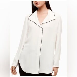 Aritzia Babaton Rena Blouse, White with Black piping, Size Medium